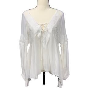 Ark & Co Blouse Lace White Sheer Top Long Sleeve Women Size Small